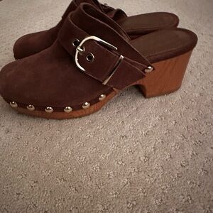 Brown Suede Women's Clogs